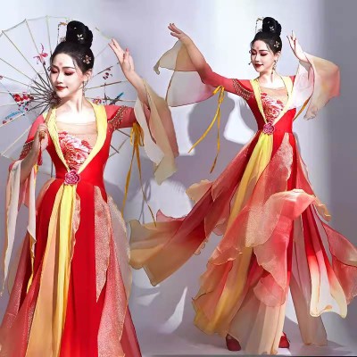 Chinese folk Classical dance costumes for women girls Fairy  Hanfu Empress dance dress fan dance art test Ancient costumes Han Tang Hanfu dance clothing